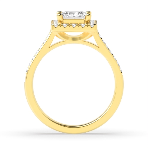 4 Prong Princess Yellow Gold Shoulder set Engagement Rings