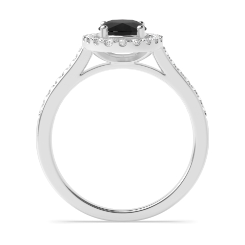 4 Prong Oval Shoulder Set Black Diamond Halo Engagement Ring