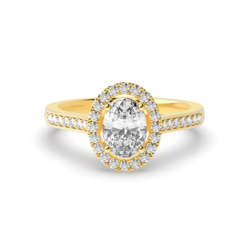 4 Prong Oval Yellow Gold Halo Engagement Ring