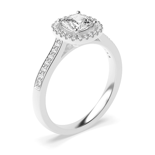 4 Prong Cushion accented low set Halo Engagement Rings