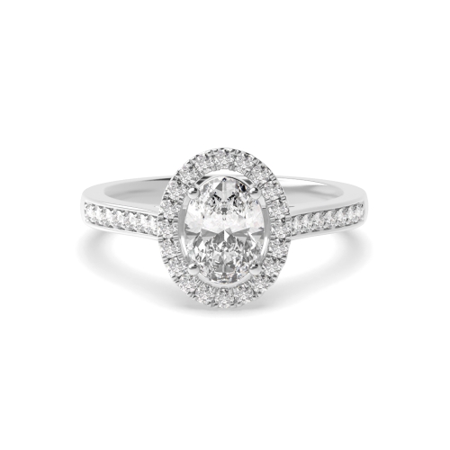 4 Prong Oval Shoulder Set Halo Engagement Ring