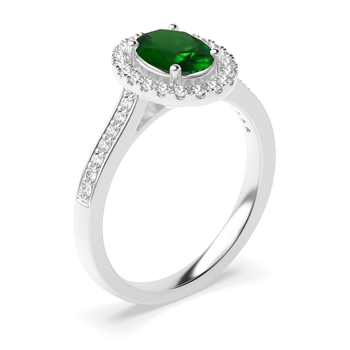 4 Prong accented low set Emerald Halo Engagement Rings