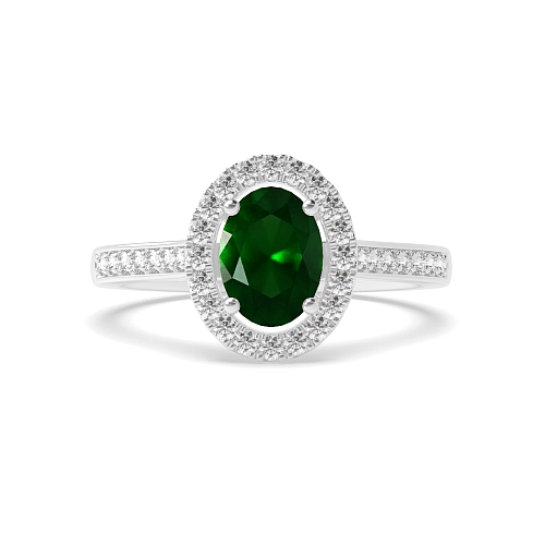 4 Prong accented low set Emerald Halo Engagement Rings