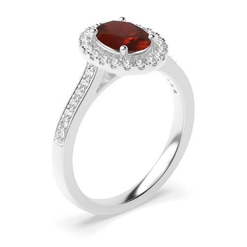 accented low set Garnet Halo Engagement Rings