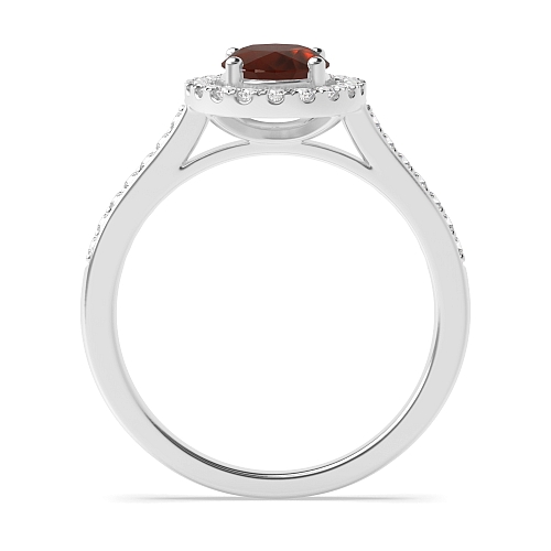 accented low set Garnet Halo Engagement Rings