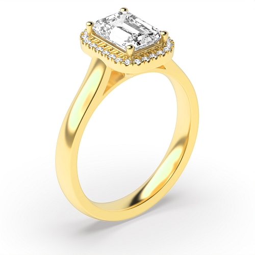 4 Prong Emerald Yellow Gold Plain shoulder Engagement Rings