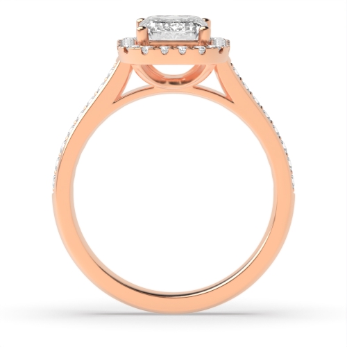 4 Prong Emerald Rose Gold Halo Engagement Ring