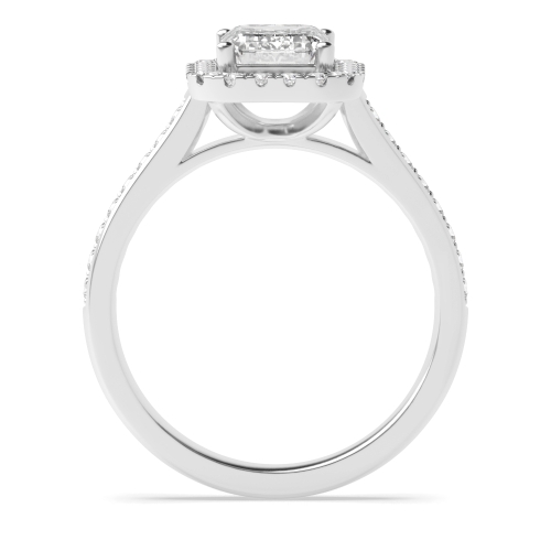 4 Prong Emerald Shoulder Set Halo Engagement Ring