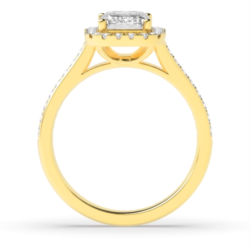 4 Prong Emerald Yellow Gold Halo Engagement Ring