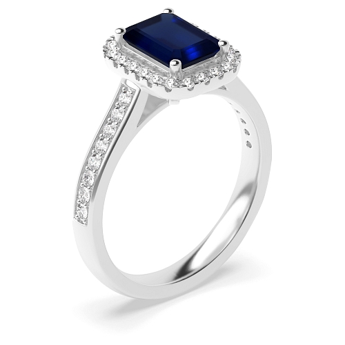 Shoulder set Blue Sapphire Engagement Rings