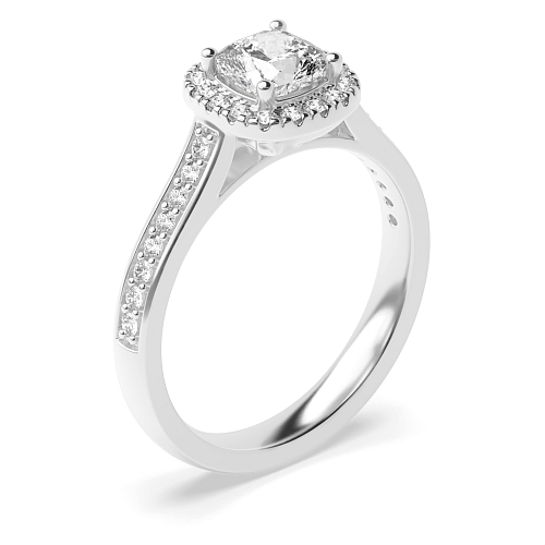 Cushion Shoulder set Halo Engagement Rings
