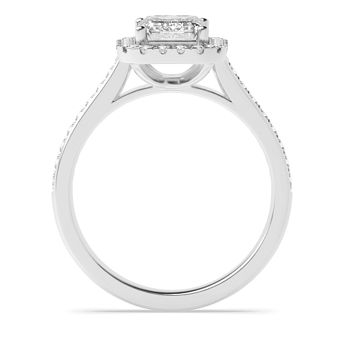 4 Prong Emerald Shoulder Set Halo Engagement Ring