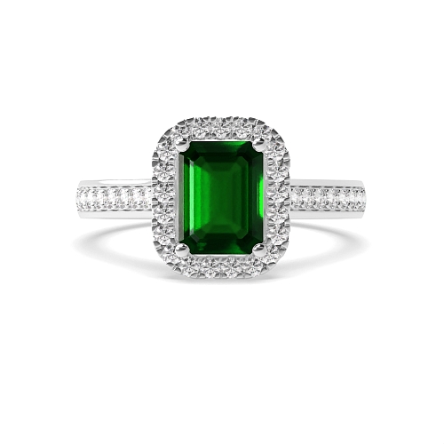 Shoulder set Emerald Halo Engagement Rings