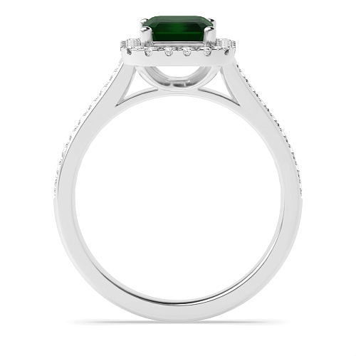 Shoulder set Emerald Halo Engagement Rings