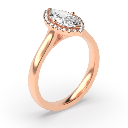 4 Prong Marquise Rose Gold Plain shoulder Halo Engagement Rings
