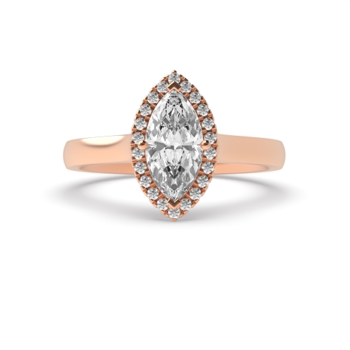 4 Prong Marquise Rose Gold Plain shoulder Halo Engagement Rings