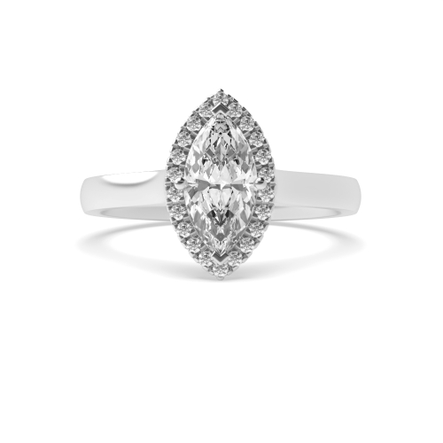 4 Prong Marquise Plain Shoulder Halo Engagement Ring