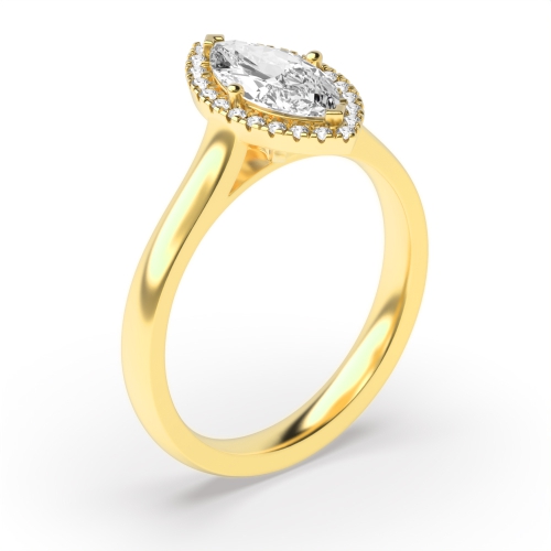 4 Prong Marquise Yellow Gold Plain shoulder Engagement Rings