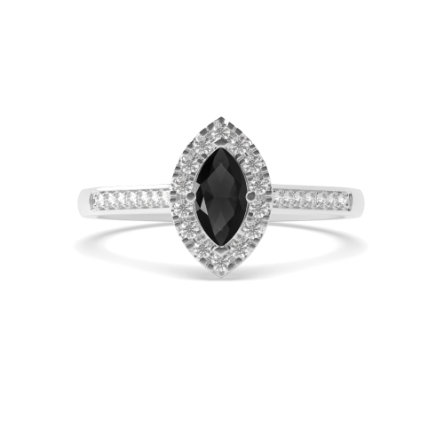 4 Prong Marquise Shoulder Set Black Diamond Halo Engagement Ring