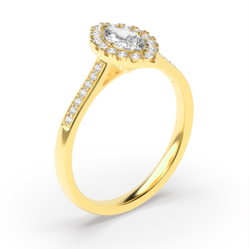 4 Prong Marquise Yellow Gold Halo Engagement Rings