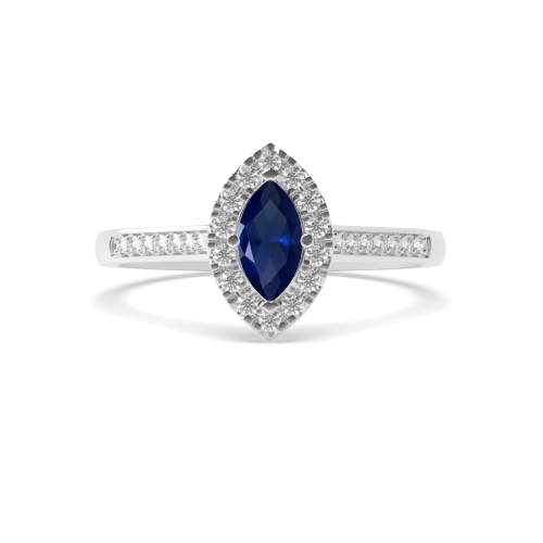 Marquise Shoulder set Blue Sapphire Engagement Rings