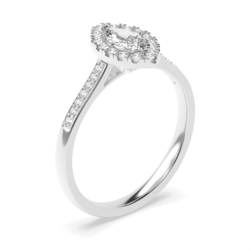 4 Prong Marquise Shoulder Set Halo Engagement Ring