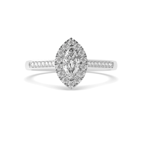 4 Prong Marquise Shoulder Set Halo Engagement Ring