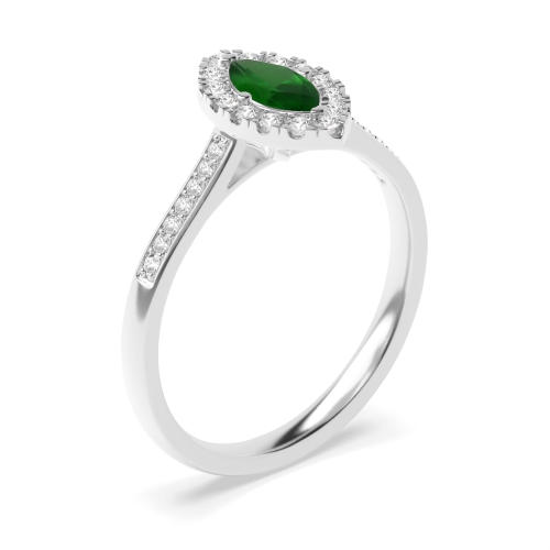 4 Prong Marquise Shoulder set Emerald Halo Engagement Rings
