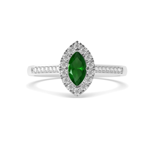 4 Prong Marquise Shoulder set Emerald Halo Engagement Rings