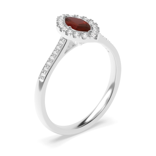 4 Prong Marquise Shoulder set Garnet Halo Engagement Rings