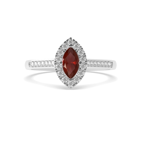 4 Prong Marquise Shoulder set Garnet Halo Engagement Rings