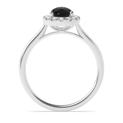 Prong Pear Plain Shoulder Black Diamond Halo Engagement Ring