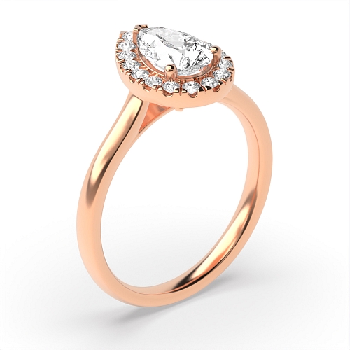 Prong Pear Rose Gold Plain shoulder Halo Engagement Rings
