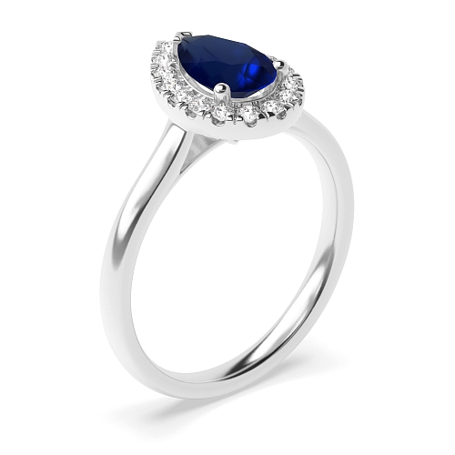 Prong Pear Plain shoulder Blue Sapphire Engagement Rings