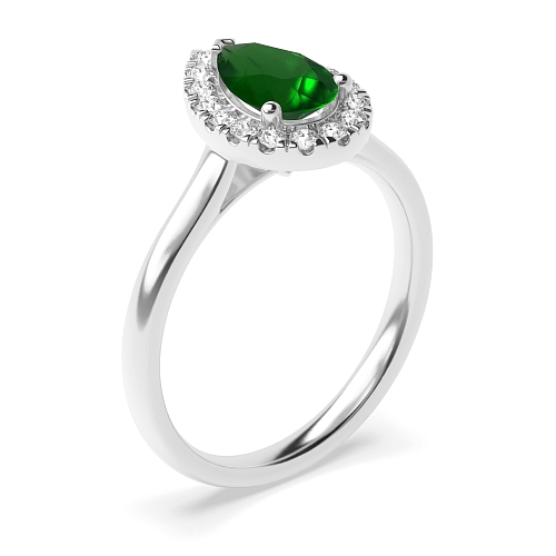 Prong Pear Plain shoulder Emerald Halo Engagement Rings