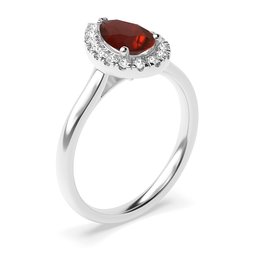 Prong Pear Plain shoulder Garnet Halo Engagement Rings