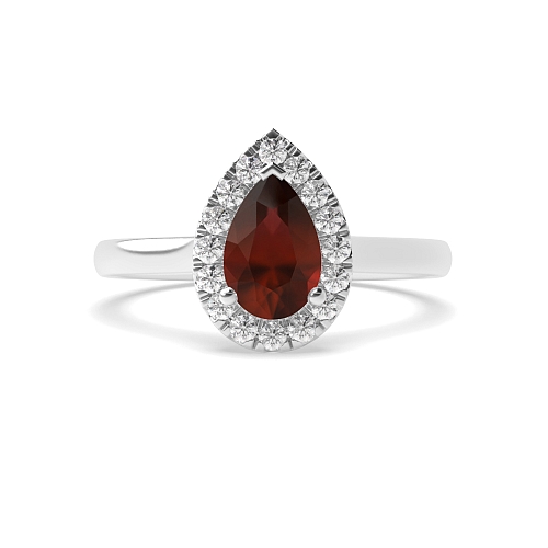 Prong Pear Plain shoulder Garnet Halo Engagement Rings
