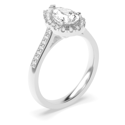 Pear Halo Moissanite Engagement Ring In Platinum / White Gold