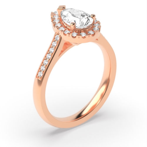 Prong Pear Rose Gold Shoulder set Halo Engagement Rings