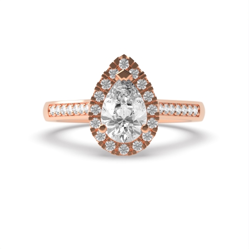 Prong Pear Rose Gold Shoulder set Halo Engagement Rings
