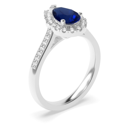 Prong Pear Shoulder set Blue Sapphire Engagement Rings