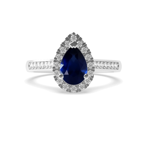 Prong Pear Shoulder set Blue Sapphire Engagement Rings