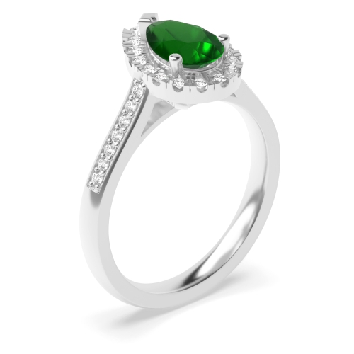 Prong Pear Shoulder set Emerald Halo Engagement Rings