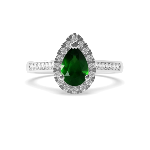 Prong Pear Shoulder set Emerald Halo Engagement Rings