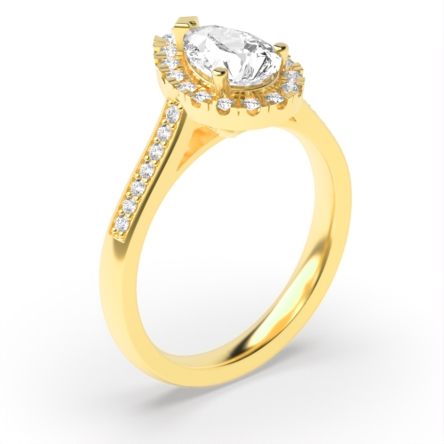 Prong Pear Yellow Gold Shoulder set Engagement Rings