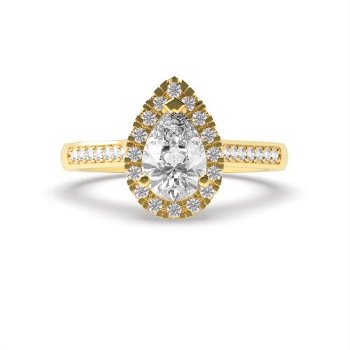 Prong Pear Yellow Gold Shoulder set Engagement Rings