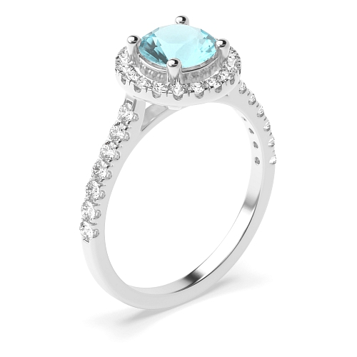 4 Prong Classic Aquamarine Halo Diamond Jewellery