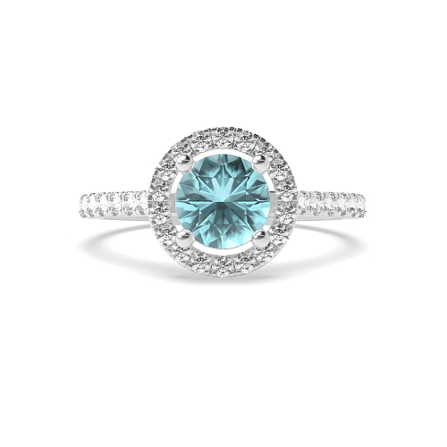 4 Prong Classic Aquamarine Halo Diamond Jewellery