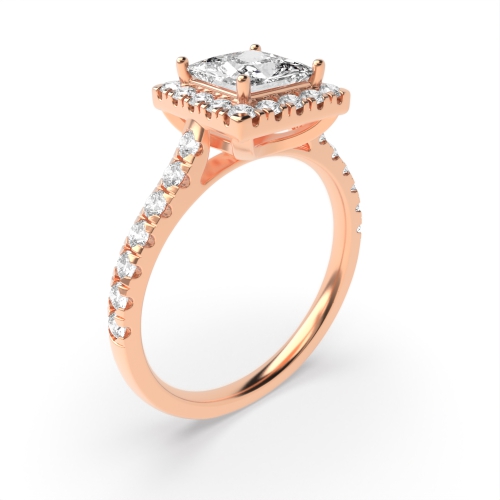 Prong Setting Side Stone Princess Diamond Halo Engagement Ring