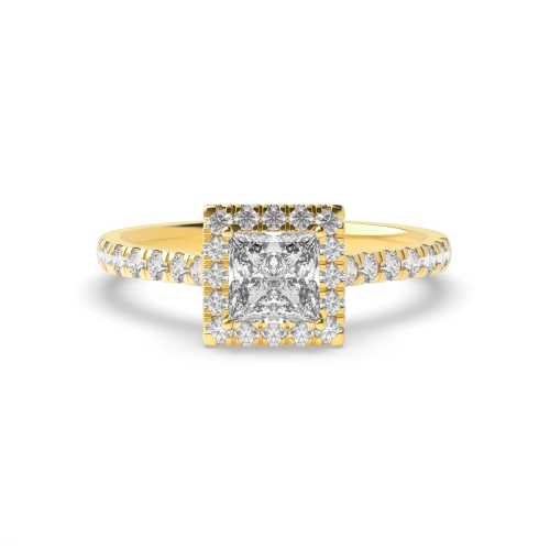 Princess Yellow Gold Halo Engagement Ring